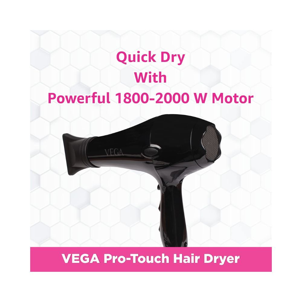 VEGA Pro Touch 1800-2000 Watts Professional Hair Dryer with 2 Detachable Nozzles (VHDP-02)