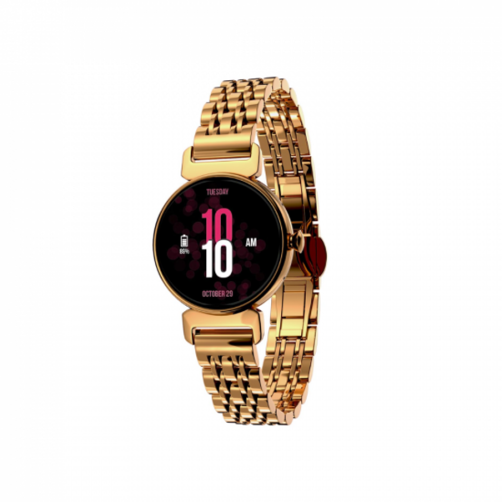 Vibez by Lifelong Ruby 1.04&quot; AMOLED Smartwatch for Women with Metal Strap, Bluetooth Calling, 60 Hz Always on Display, Voice Assistance, Female Cycle Tracker, IP68, Health Monitor(Gold, VBSW2214)