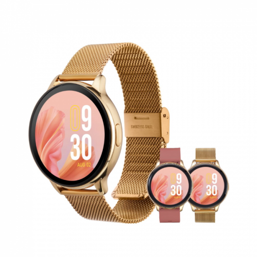 Vibez by Lifelong Smartwatch for Women Metal Strap &amp; HD Display, Bluetooth Calling, Multiple Watch Faces, Health Tracker, Sports Modes &amp; Free Silicone Strap (VBSWW270, Gold)