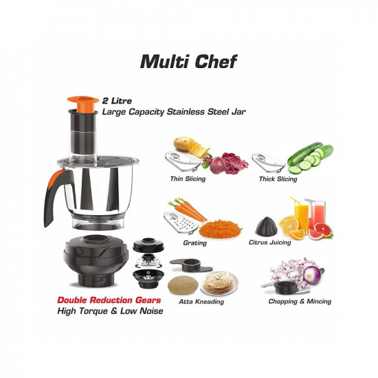 Vidiem ADC Mixer Grinder 612 EvoONL  750 Watt Mixer Grinder with 5 Jars in-1 Juicer  Leakproof Jars with self-Lock for Wet and Dry SpicesChutneys and Curries  2 Years Warranty Black  Orange