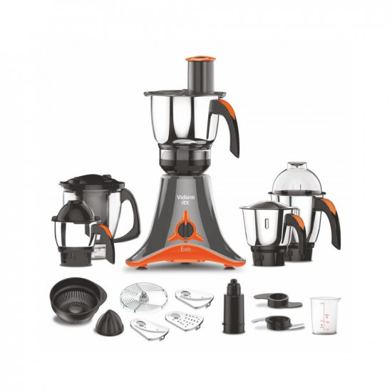 Vidiem ADC Mixer Grinder 612 EvoONL  750 Watt Mixer Grinder with 5 Jars in-1 Juicer  Leakproof Jars with self-Lock for Wet and Dry SpicesChutneys and Curries  2 Years Warranty Black  Orange