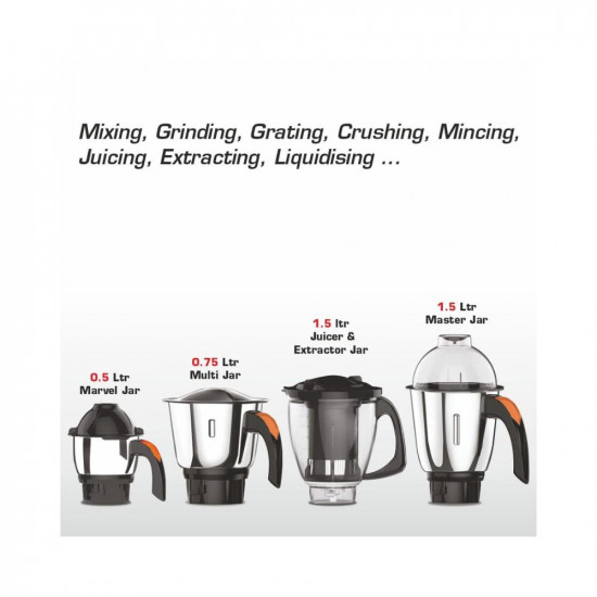 Vidiem ADC Mixer Grinder 612 EvoONL  750 Watt Mixer Grinder with 5 Jars in-1 Juicer  Leakproof Jars with self-Lock for Wet and Dry SpicesChutneys and Curries  2 Years Warranty Black  Orange