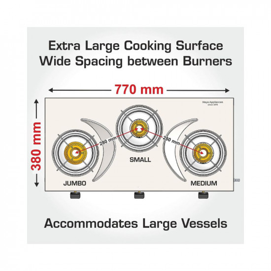 Vidiem Gas Stove S3 179 A Viva Silver  Black  3 Burner Stainless Steel  ISI Certified  Manual Ignition  5 Years Warranty