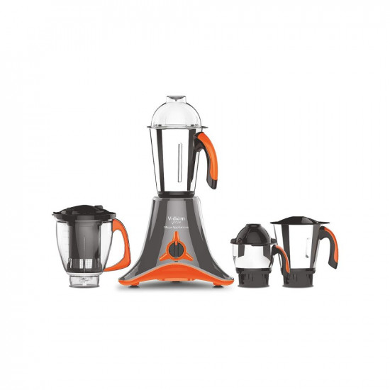 Vidiem Mixer Grinder 541 A Grey with Orange  750 watt Mixer grinder with 4 Jar in-1 Juicer  Leakproof Jars with self-lock for wet  dry spices chutneys  curries  5 Years Warranty
