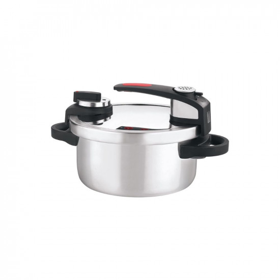 Vinod Nutrimax Outer Lid Stainless Steel Pressure Cooker35 LitresInduction Friendly With Triply BodyUnique LidZero Pressure Auto-Lock With Visual IndicatorExtra Glass Lid - Silver35 Liter