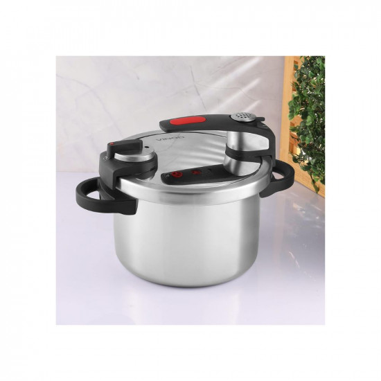 Vinod Nutrimax Outer Lid Stainless Steel Pressure Cooker35 LitresInduction Friendly With Triply BodyUnique LidZero Pressure Auto-Lock With Visual IndicatorExtra Glass Lid - Silver35 Liter