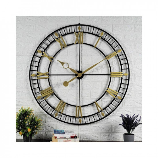 Vintage Clock Black and Gold Extra Large Wall Clock/One Year Warranty / 9076-36