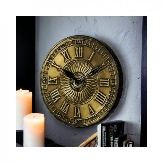 Vintage Clock Hand-Crafted Wood And Brass Wall Clock / 10 Inches (25 Cm'S) / Pure Brass/Hand-Hammerred Art Work/Antique Finish, Analog