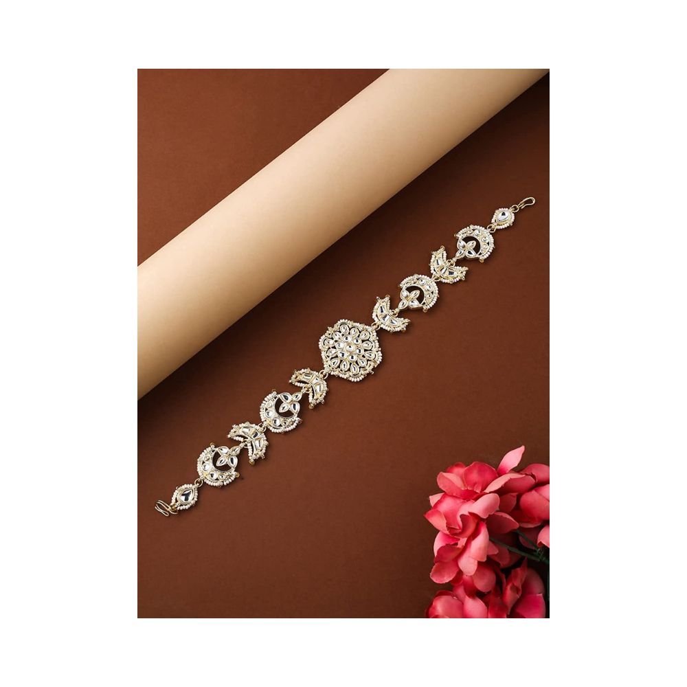 Viraasi Gold Plated Kundan Matha Patti Stone Studded Ethnic Matha Patti