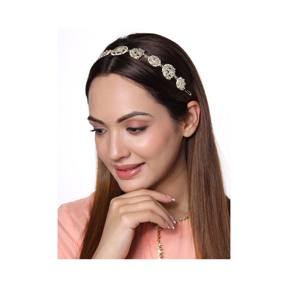 Viraasi Gold Plated Kundan Matha Patti Stone Studded Ethnic Matha Patti