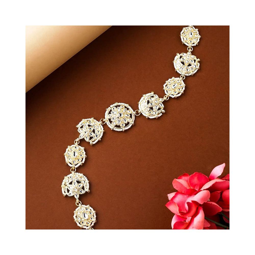 Viraasi Kundan Beaded Matha Patti Gold Plated Ethnic Matha Patti for Women