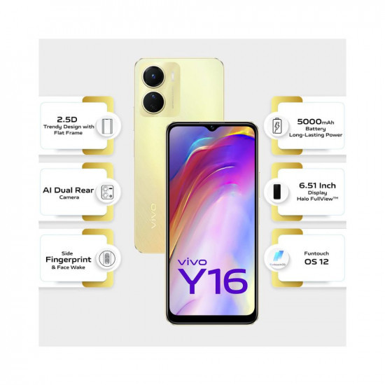 vivo Y16 (Drizzling Gold, 4GB RAM, 64GB Storage) with No Cost EMI/Additional Exchange Offers