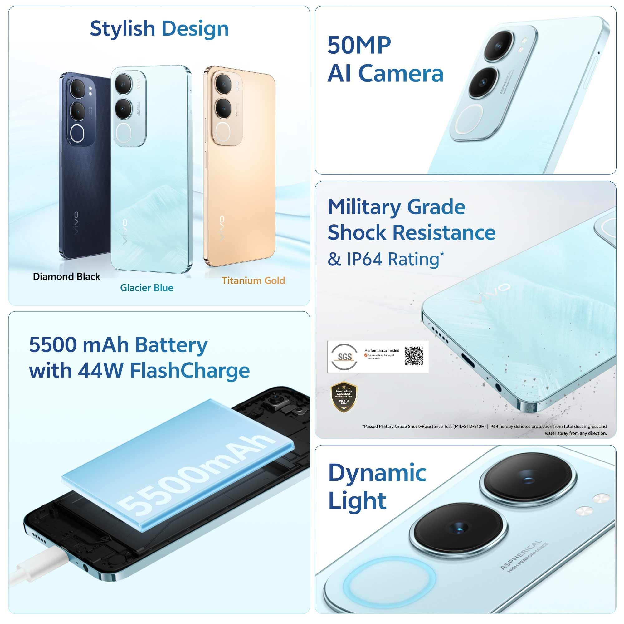 Vivo Y29 5G Glacier Blue 6GB RAM 128GB Storage with No Cost EMIAdditional Exchange Offers