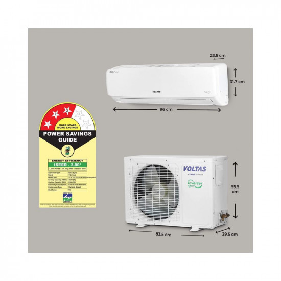 Voltas 15 Ton 3 Star Fixed Speed Split AC Copper LED Display Anti-dust Filter 2023 Model 183 Vectra Elegant White