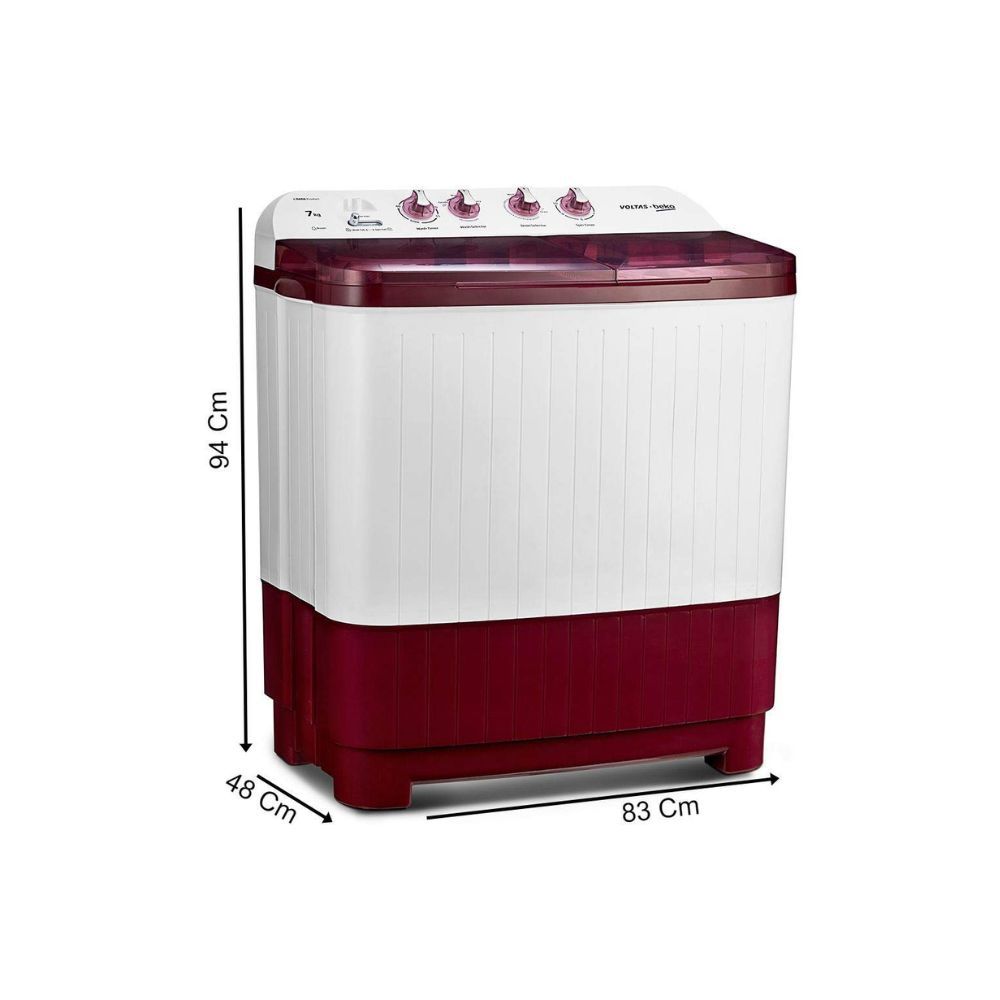 Voltas Beko 7 kg Semi-Automatic Top Loading Washing Machine,Burgundy (WTT70DBRT)