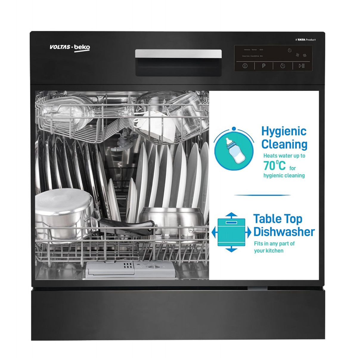 Voltas beko 8 Place Settings Table Top Dishwasher 20202021DT8B Black Inbuilt Heater