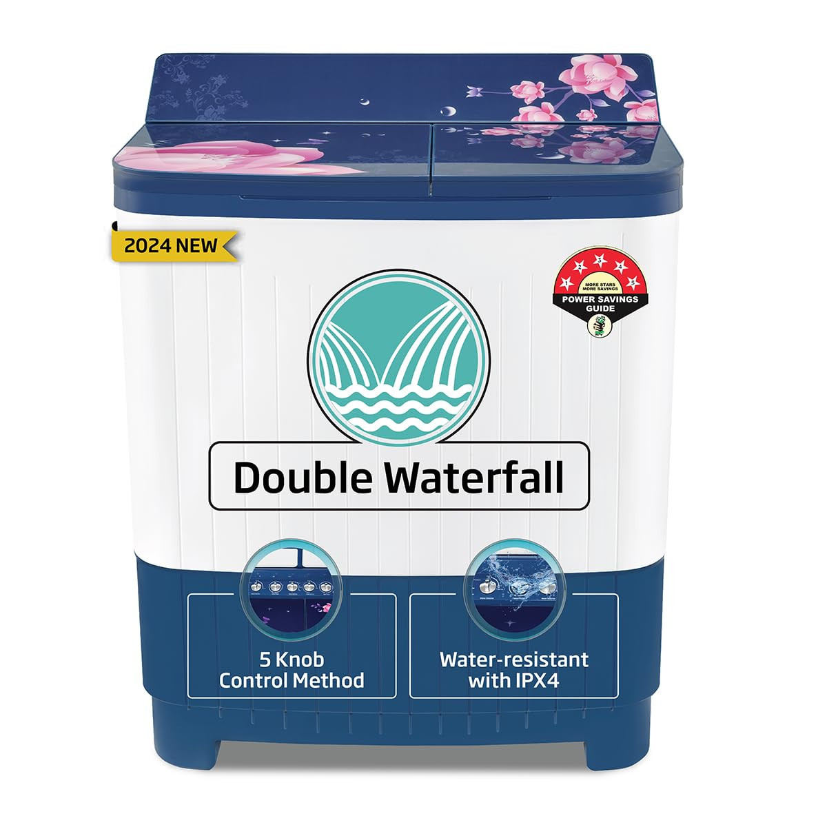 Voltas beko A Tata Product 85 kg 5 Star Semi-Automatic Top Load Washing Machine With Double Water Fall technology WTT85DBLGFLRB5 Blue Special Pulsator  5 Knob Control Method