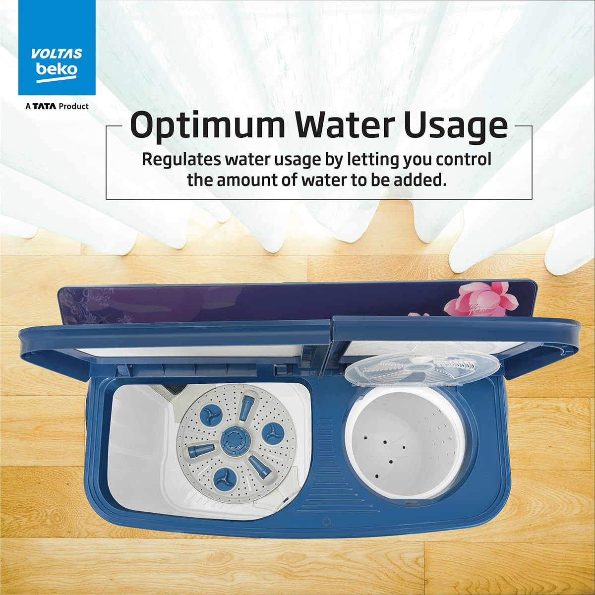 Voltas beko A Tata Product 85 kg 5 Star Semi-Automatic Top Load Washing Machine With Double Water Fall technology WTT85DBLGFLRB5 Blue Special Pulsator  5 Knob Control Method