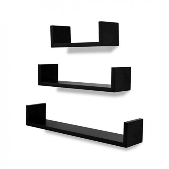 vudy U-Shaped Floating Shelves for Home Storage Organization Racks Shelf for Bathroom,Living Room (Black, Glossy,Engineered Wood)