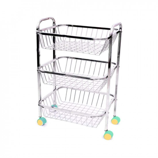WayMore® Stainless Steel 3-Tier Rack Fruits & Vegetable Onion Trolley Container Basket Organizer Organiser Holder Stand for Kitchen with Wheel (3 Layer Trolley)