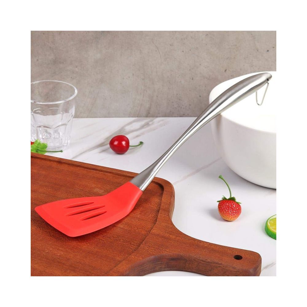 we3 Silicone Wok Slotted Spatula Turner BPA Free 500ÂºF Stainless Steel Handle 14 Inch for Non Stick Cookware