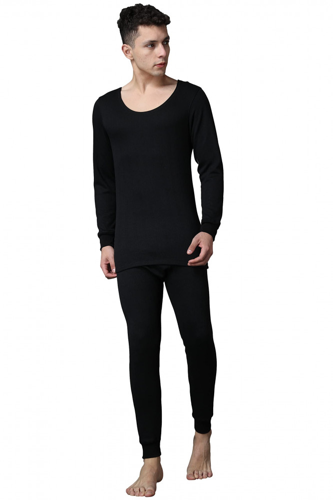Wearslim® Men's Cotton Quilted Winter Lightweight Thermal Underwear for Men  Long Johns Set with Fleece Lined Soft Tailored Fit Warmer - Zed Black,Size M