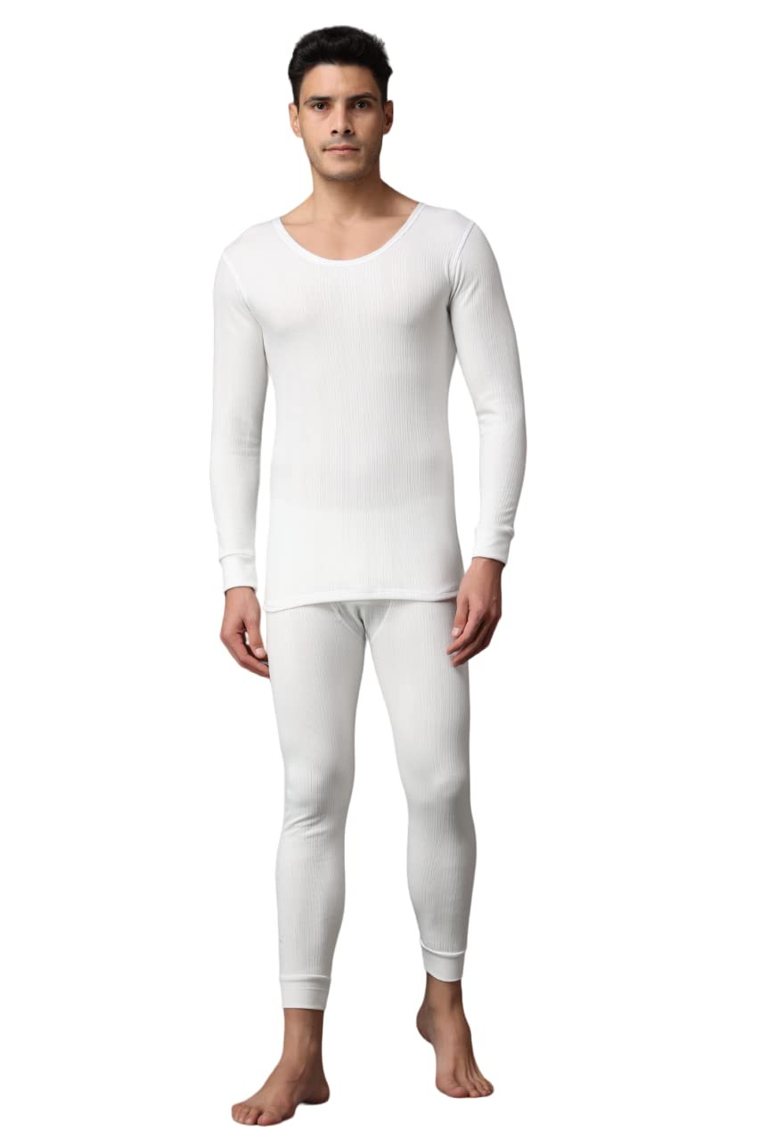 Wearslim® Men's Cotton Quilted Winter Lightweight Thermal Underwear for Men  Long Johns Set with Fleece Lined Soft Tailored Fit Warmer White,Size L