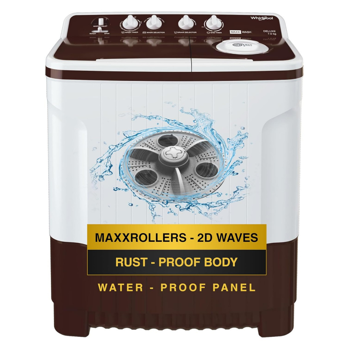 Whirlpool 70 Kg 5 Star Semi-Automatic Top Load Washing Machine MAXXWASH DELUXE 70 MAROON 5 YR Max Dry