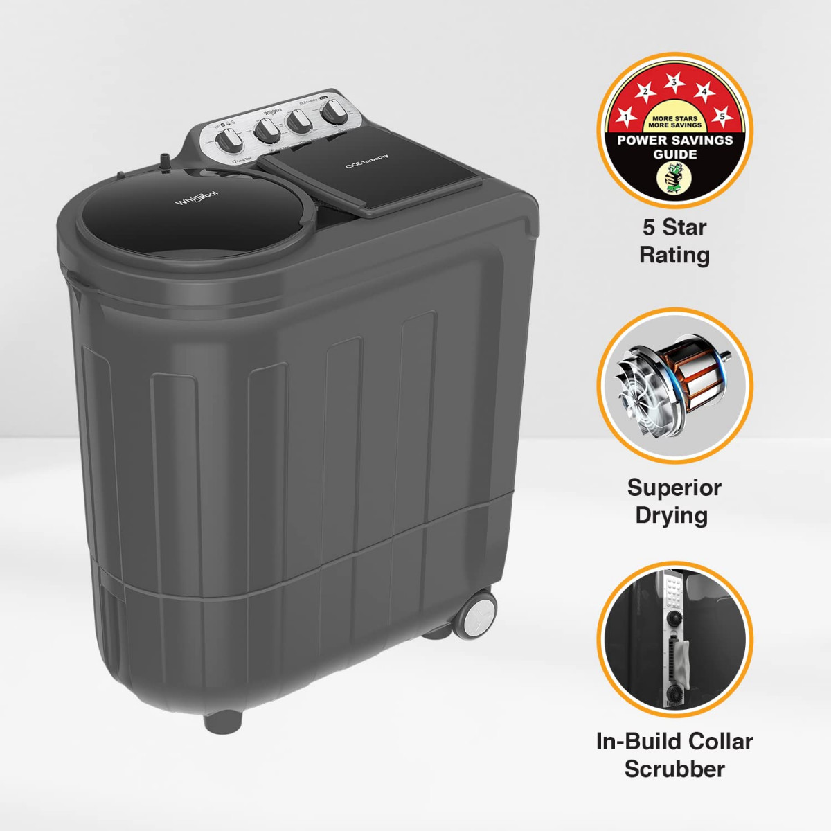 Whirlpool 85 kg 5 Star Semi-Automatic Top Loading Washing Machine ACE 85 TRB DRY GREY DAZZLE 10YR-N Grey Dazzle 2x Drying Power