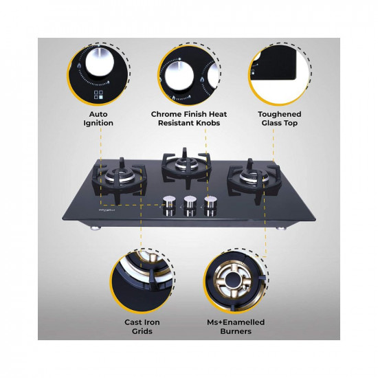 Whirlpool Hob 3 Burner Auto Ignition Gas Stove Elite Hybrid 703 MT EC Gas Hob