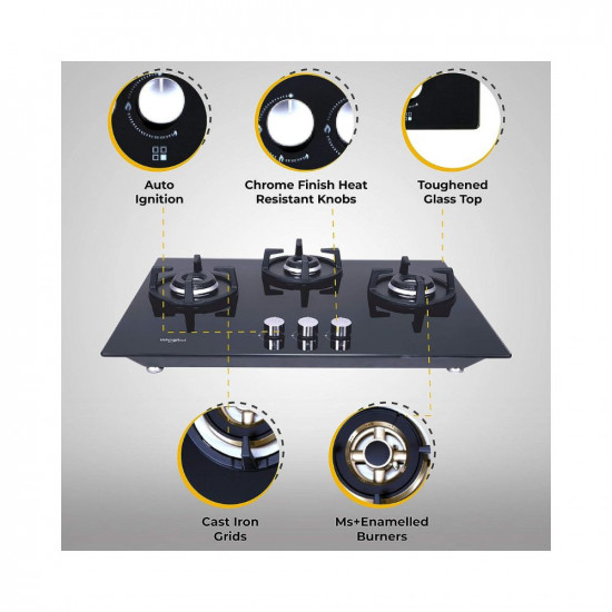 Whirlpool Hob 3 Burner Auto Ignition Gas Stove Elite Hybrid 703 MT Gas Hob