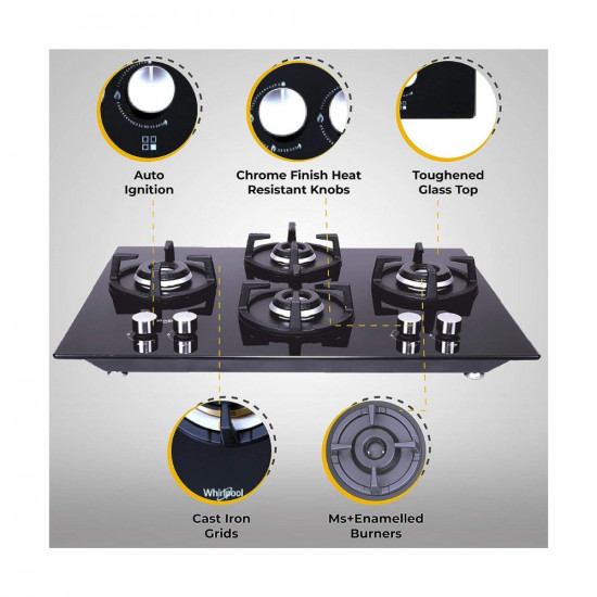 Whirlpool Hob 4 Burner Auto Ignition Gas Stove Elite Hybrid 704 MT Gas Hob