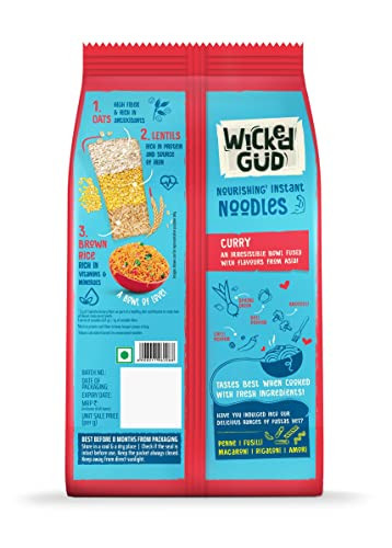 WickedGud Nourishing Curry Instant Noodles (201gm x 3) | Healthy Noodles | No Maida | No Oil | No MSG | High Protein | High Fibre | Cholesterol Free