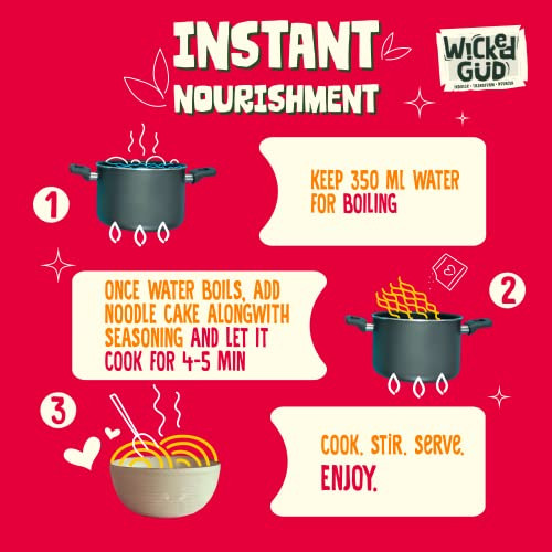 WickedGud Nourishing Curry Instant Noodles (69 gm x 4) | Healthy Noodles | No Maida | No Oil | No MSG | High Protein | High Fibre | Cholesterol Free