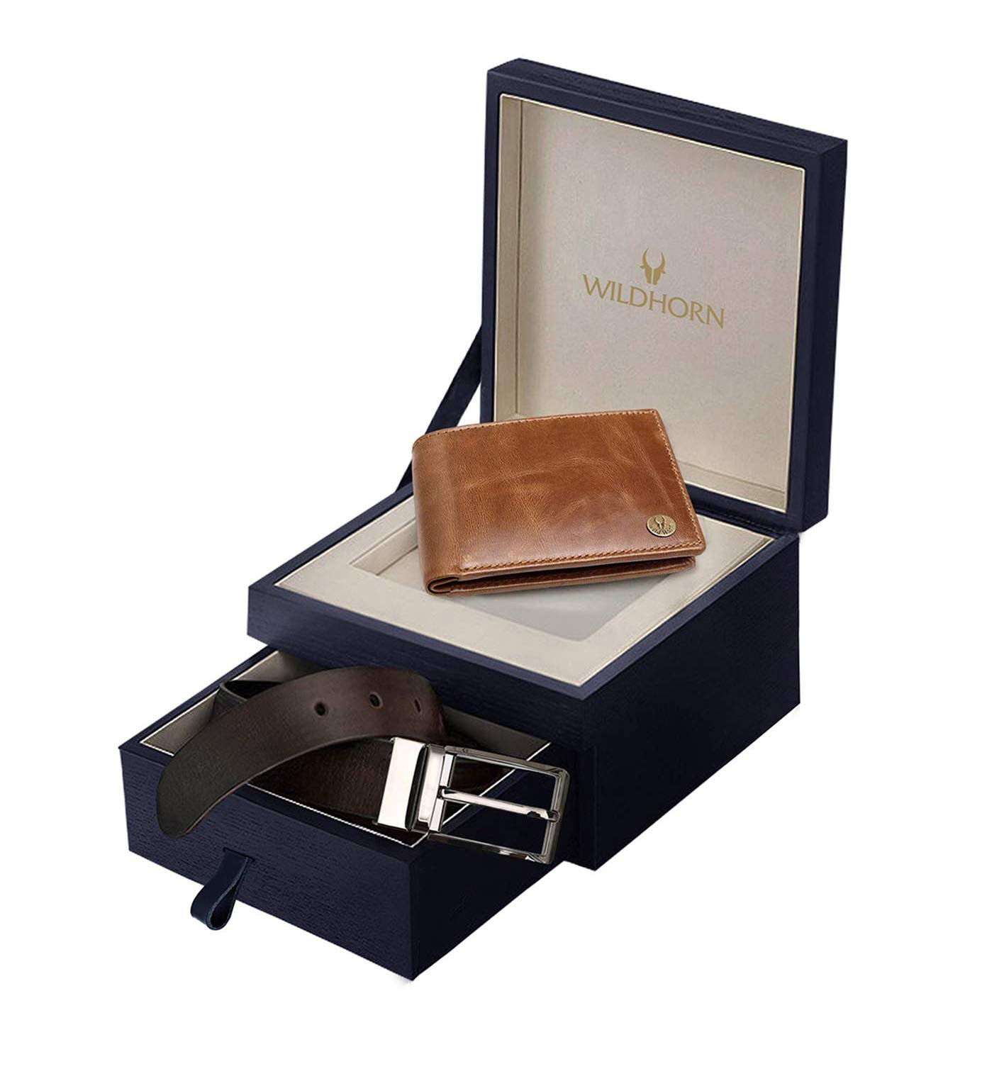WildHorn Gift Hamper for Men I Leather Wallet & Belt Combo Gift Set I Gift for Friend, Boyfriend,Husband,Father, Son etc (Tan ch)