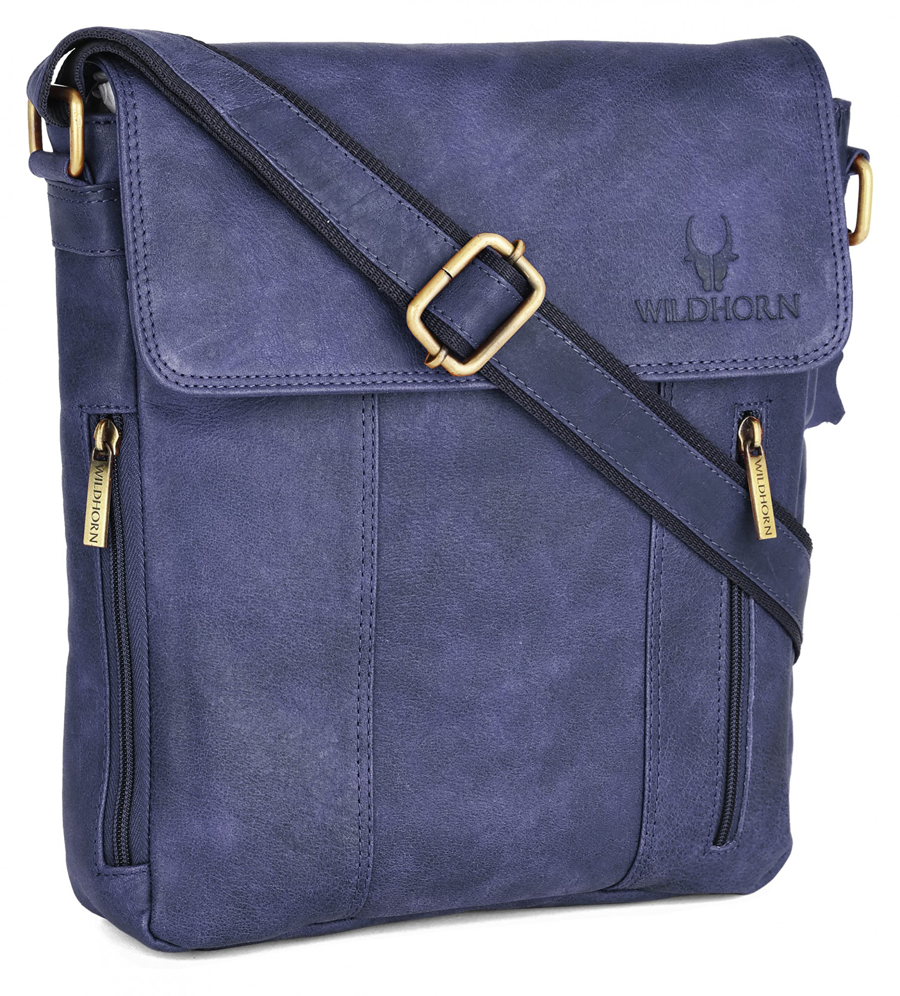 WildHorn Leather 11 inch Sling Messenger Bag for Men I Multipurpose Crossbody Bag I Travel Bag with Adjustable Strap (Distressed Blue)