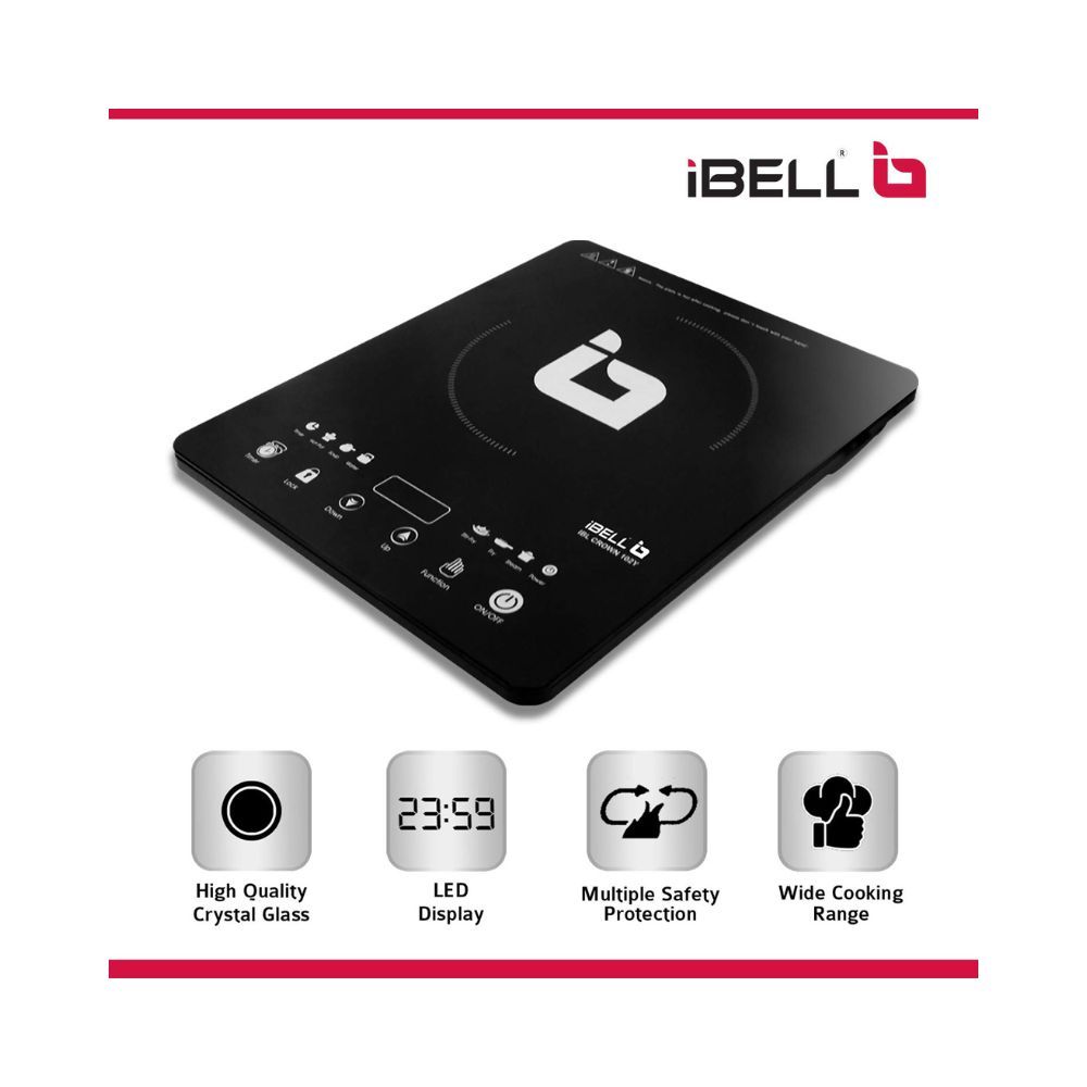 Wipro 1600 Watt Induction Cooktop with Touch Control Black with Crystal Glass Plate