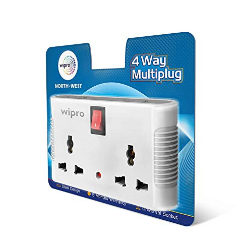 Wipro 4 Way multiplug with 2 Universal sockets [2020 Model], White (NWM0100)
