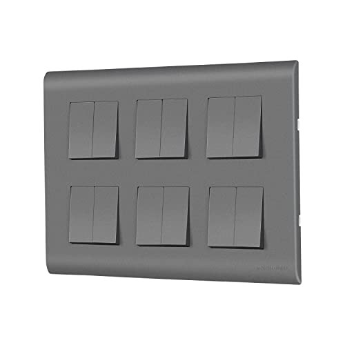 Wipro Northwest (Nowa) Switch Combo of 12M Plate + 6A Switch x12t, Silver Grey (Kit 15)