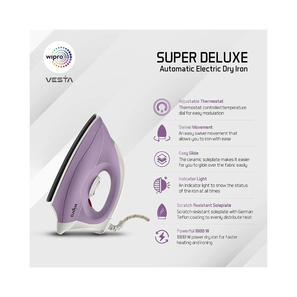 Wipro Smartlife Super Deluxe Dry Iron- 1000W