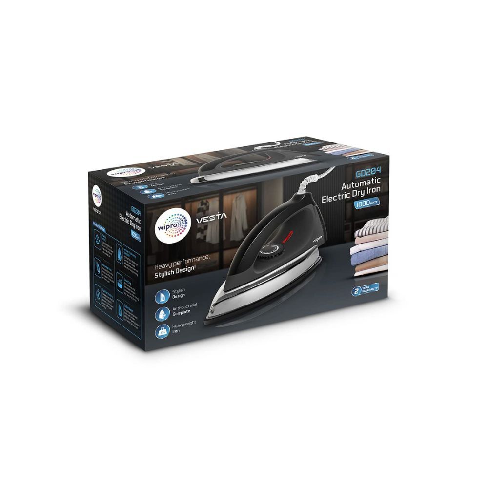 Wipro Vesta 1000 Watt GD204 Heavyweight Automatic Dry Iron Quick Heat Up Anti bacterial