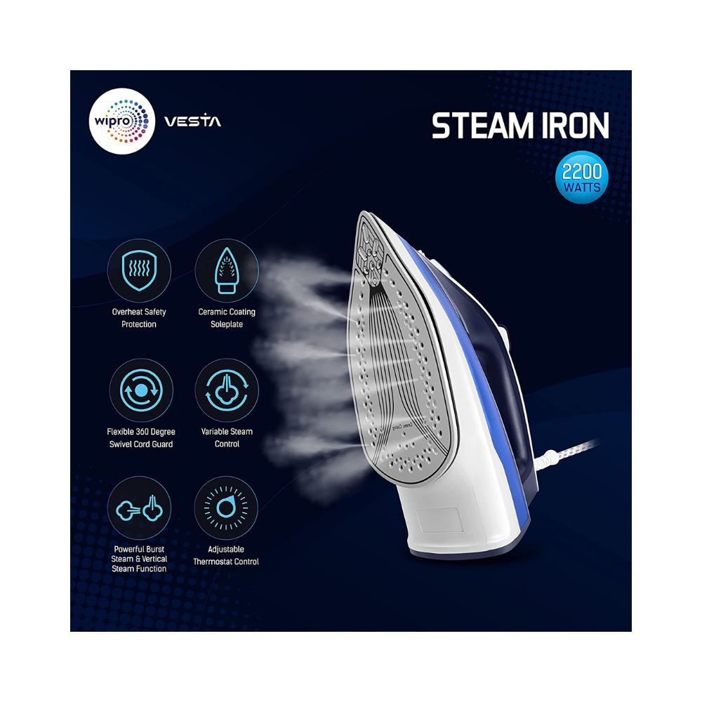 Wipro Vesta 2200W Steam Iron with Steam Burst Vertical and Horizontal Ironing