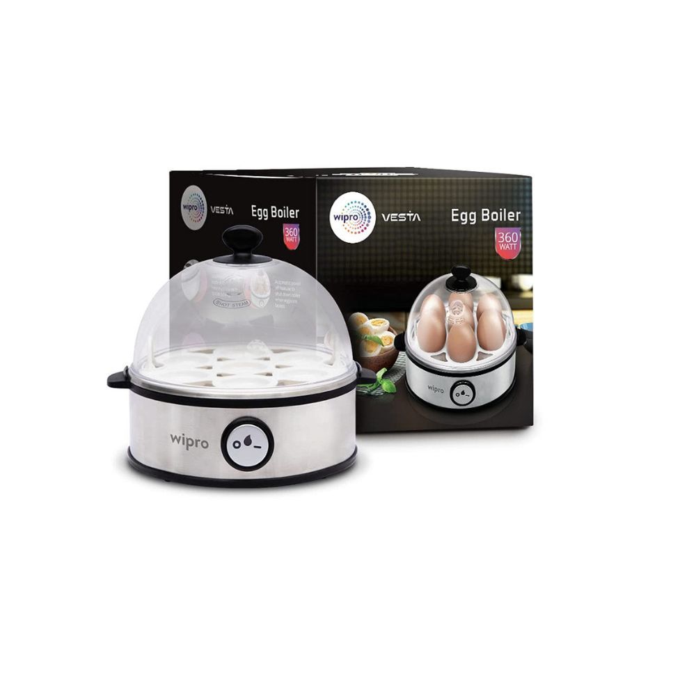 Wipro Vesta Electric Egg Boiler 360 Watts 3 Boiling Modes Stainless Steel Body and Heating Plate
