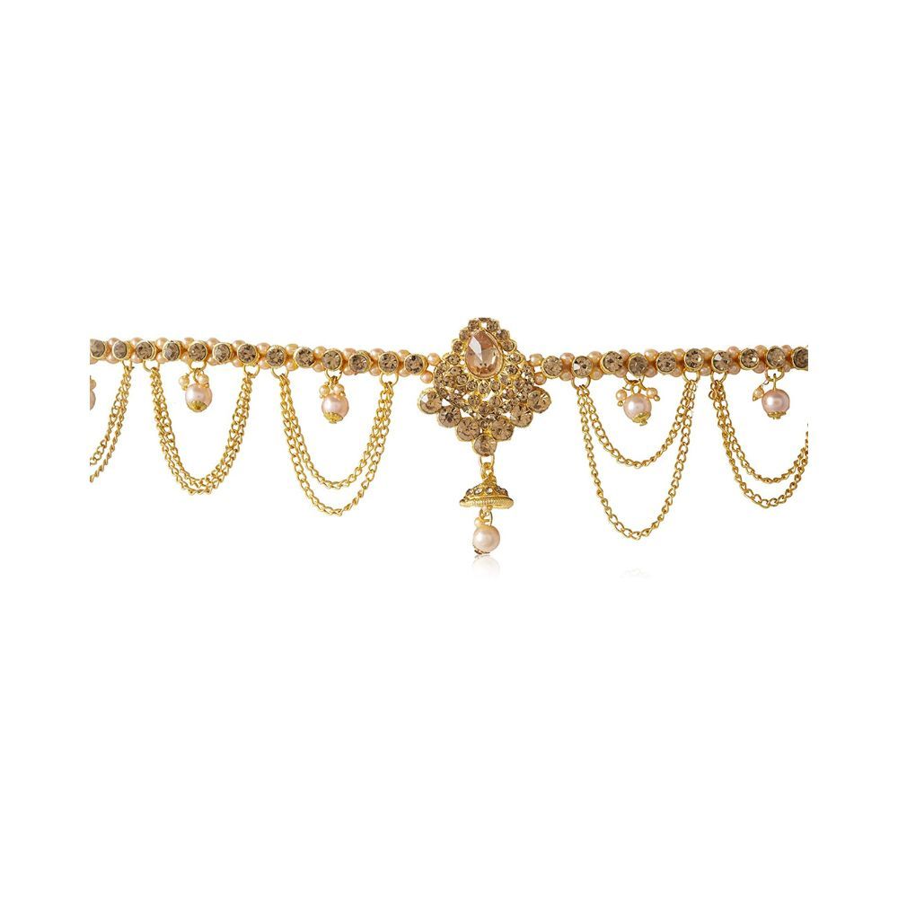 WomenSky Off White and Gold Crystal Kamarband for Women Girls