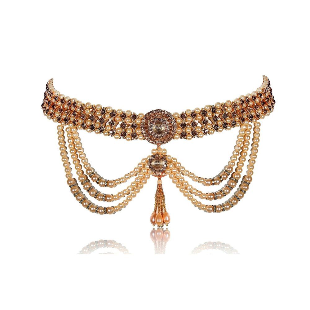 Womensky Ottiyanam Gold- Plated; Shell and Pearl Golden Kamarband for Women