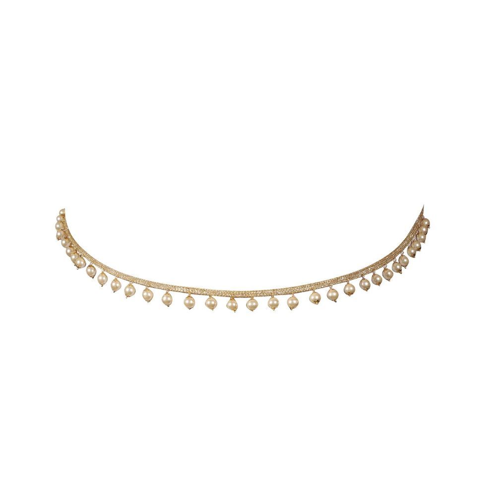 WomenSky Stylish Gold Polished Peral Kamarband for Women (Golden and White)
