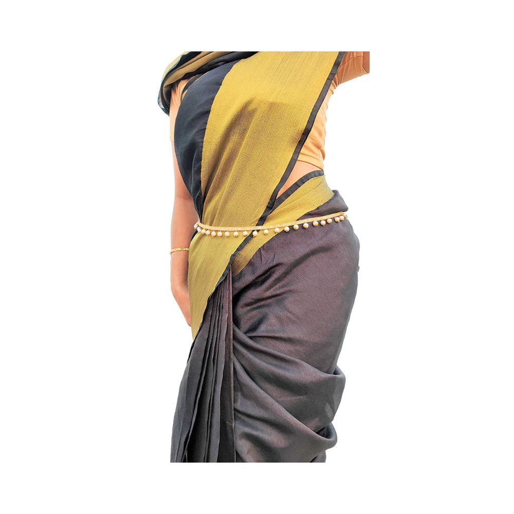 WomenSky Stylish Gold Polished Peral Kamarband for Women (Golden and White)