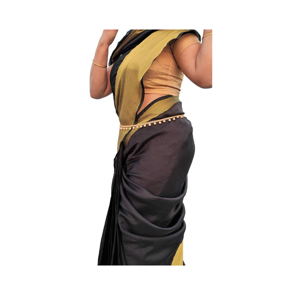 WomenSky Stylish Gold Polished Peral Kamarband for Women (Golden and White)