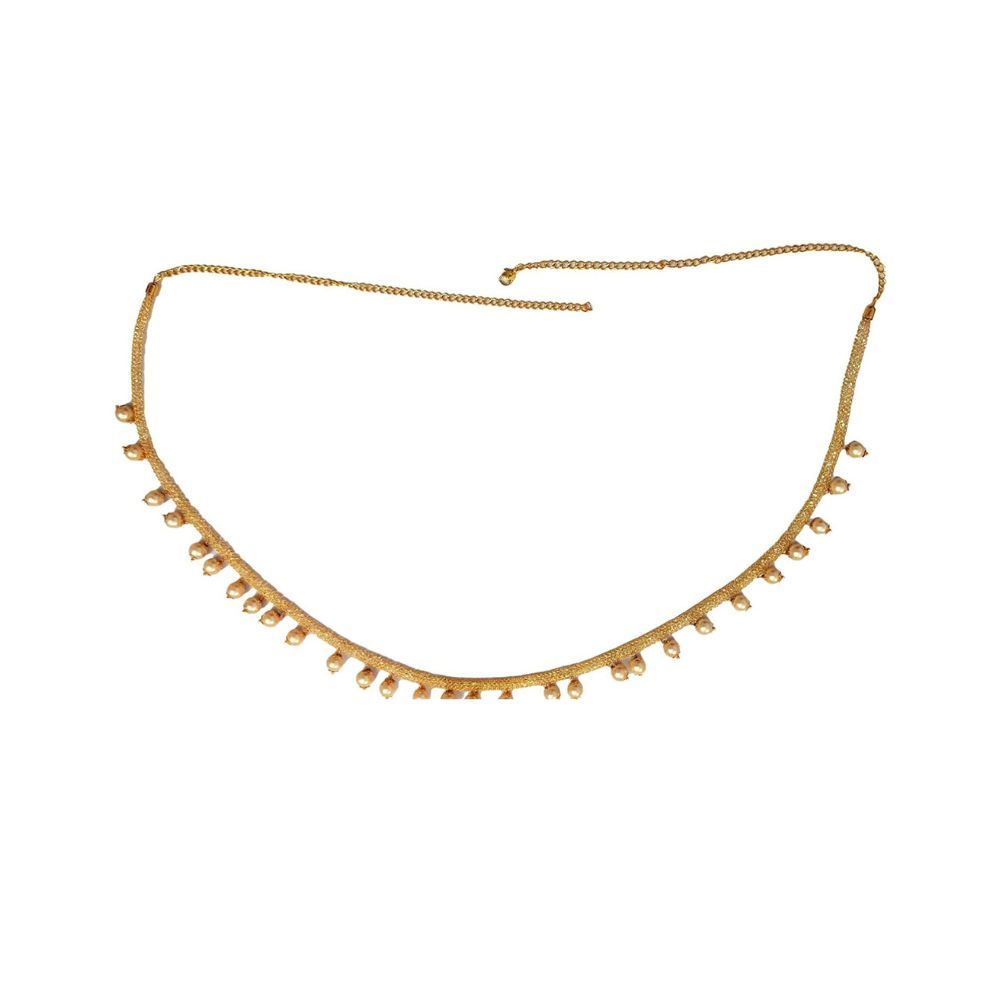 WomenSky Stylish Gold Polished Peral Kamarband for Women (Golden and White)