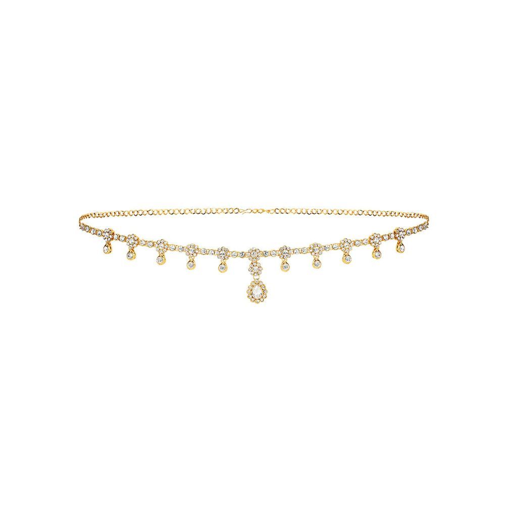WomenSky Stylish Golden Gold Plated Brass Crystal Ottiyanam Kamarband for Women